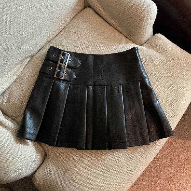 Women's American-style Vintage Mini Pleated Leather Skirt - EX-STOCK Canada