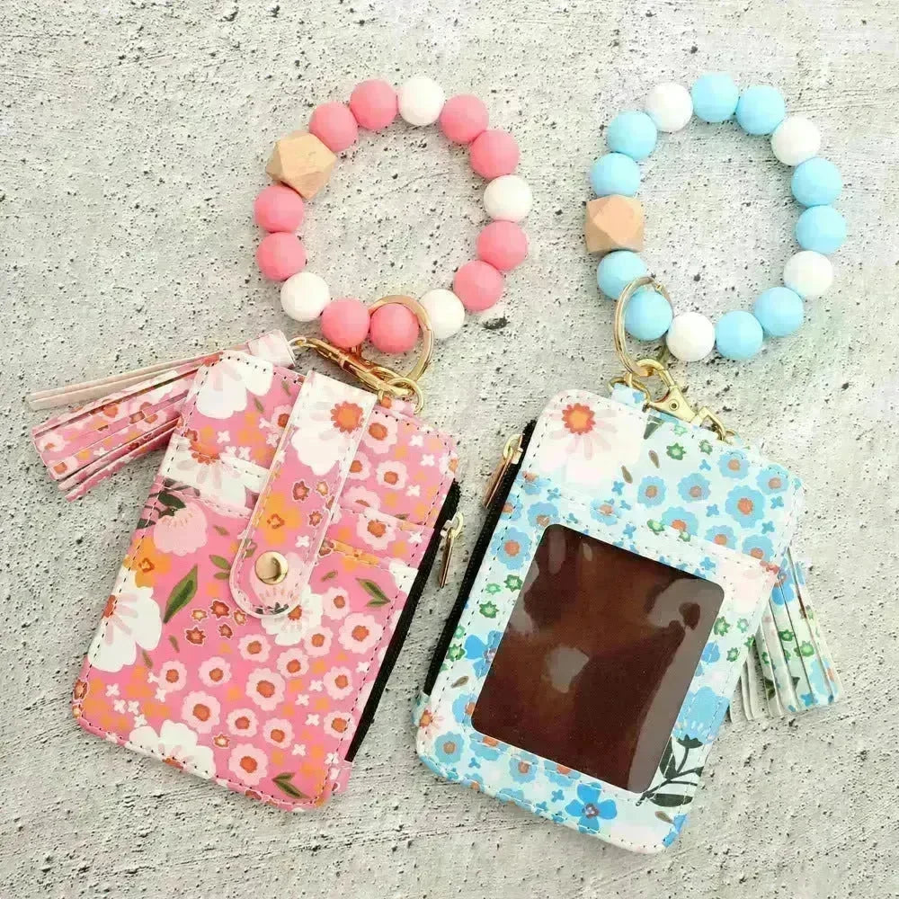 Women's Flora Print Tassel Leather Card Holder Wallet - EX-STOCK CANADA