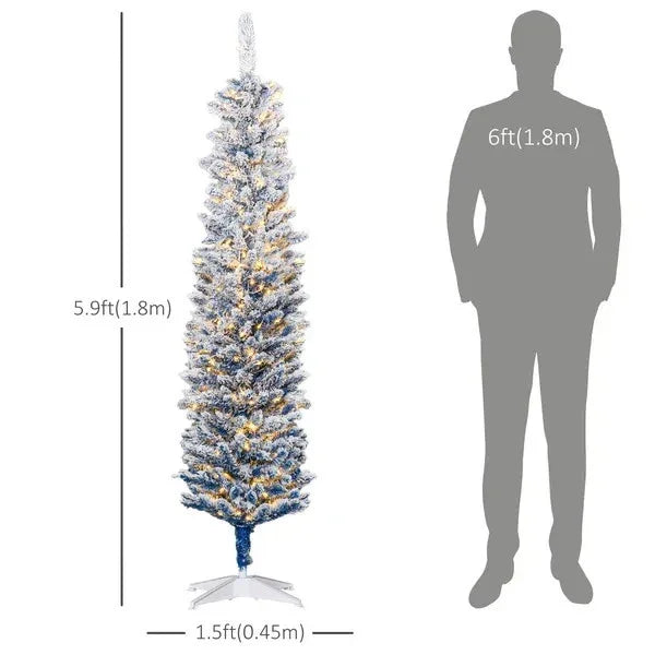 6' Flocked Christmas Trees, Pencil Prelit Artificial Christmas Tree With Snow Branches, Blue EX-STOCK Canada