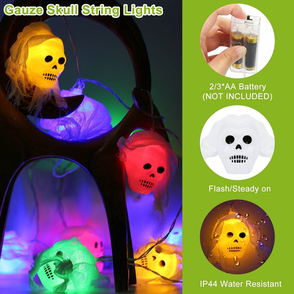 Set Of 3Pcs Halloween Light Decorations Total 50 LEDs 24ft Halloween String Lights Colorful 3D Skeleton Ghost String Lights Gauze Skull String Lights Spooky Hands String Lights For Indoor Outdoor Part - EX-STOCK Canada