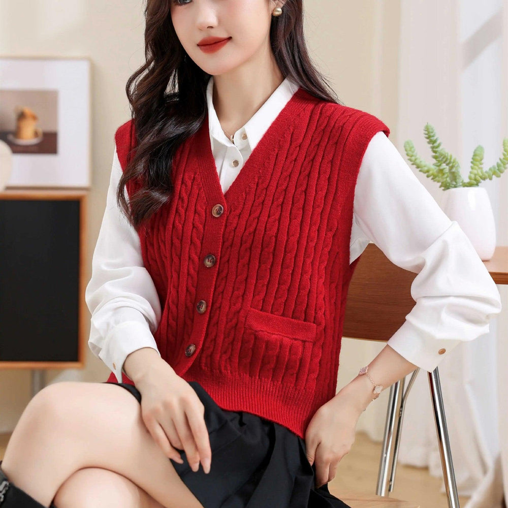 Women's V-neck Twist Knitted Vest EX-STOCK Canada