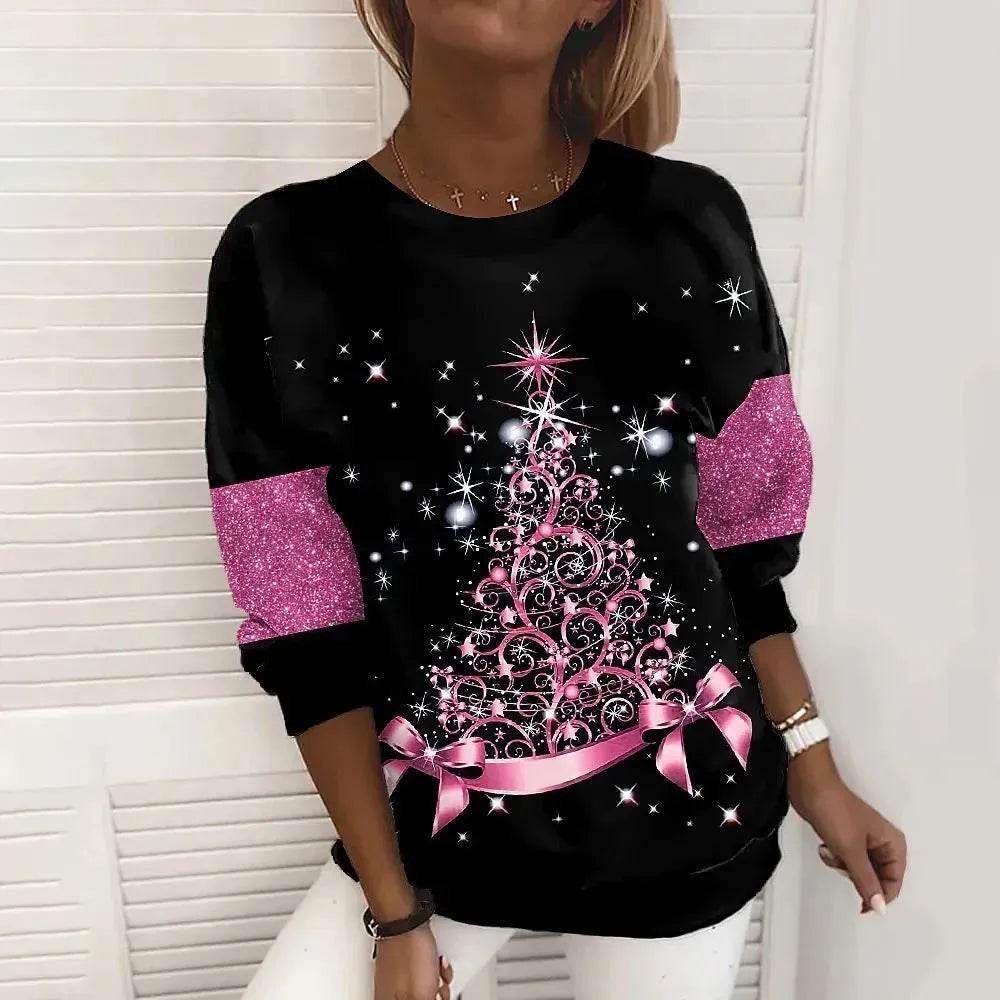 Christmas Tree Print Casual Loose Top - EX-STOCK Canada