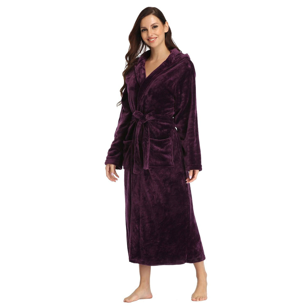 Peignoir long pour femmes RONGTAI en polaire douce, robe de nuit épaisse avec capuche et poches, vêtement de nuit moelleux pour hommesEX-STOCK Canada