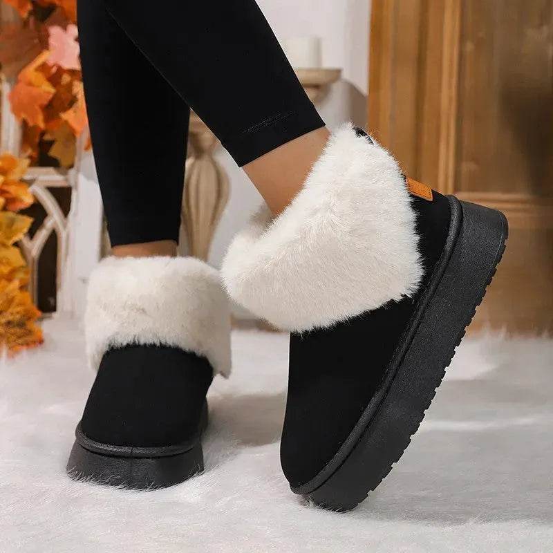 Winter Plush Snow Boots Fashion Round Toe Flat Thickened Suede Cotton Shoes For Women Casual Warm Short Boot - EX-STOCK Canada
