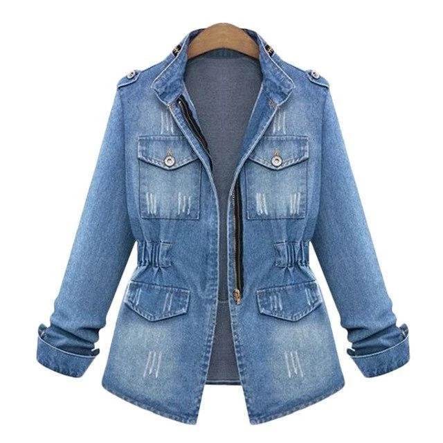 Fitted Zip up Lapel Women Denim Jacket - EX-STOCK Canada