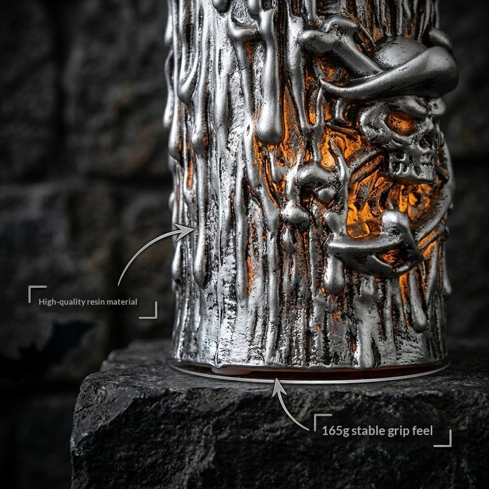 Antique silver resin Halloween skull electronic candle lamp – product view 3