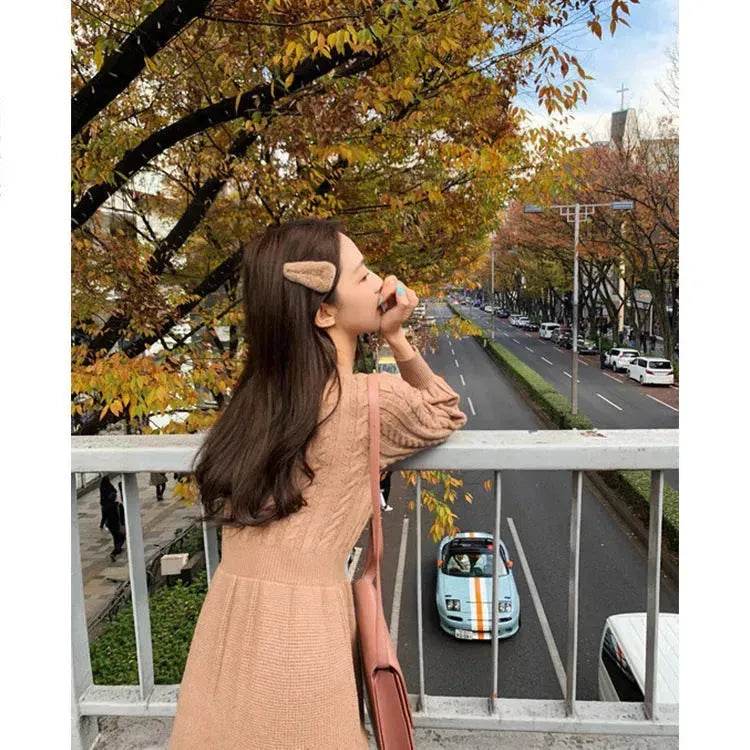 Autumn Winter Knitted Slim Fit Round neck Mini Flared Sweater dress - EX-STOCK Canada