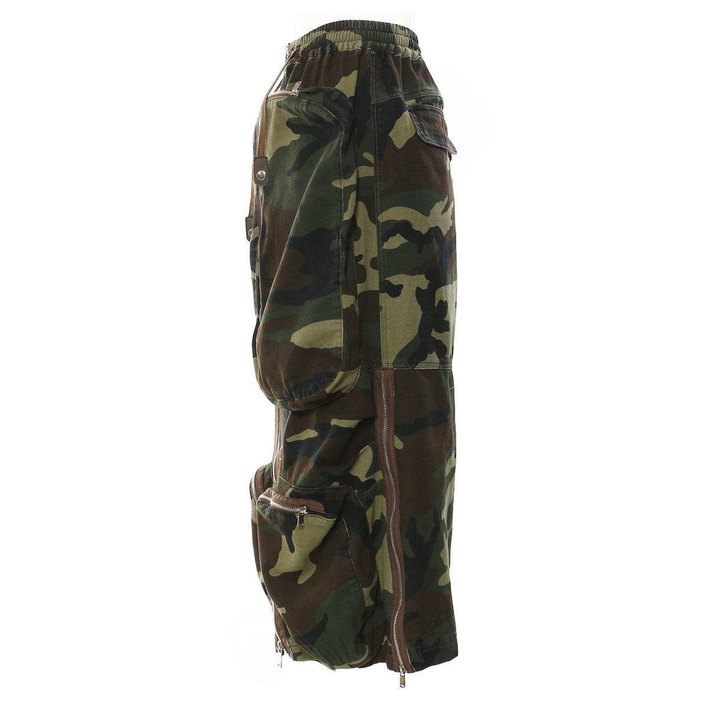 Three-dimensional Camouflage Zipper Pocket Side Slit pencil Midi Cargo Skirt - EX-STOCK Canada