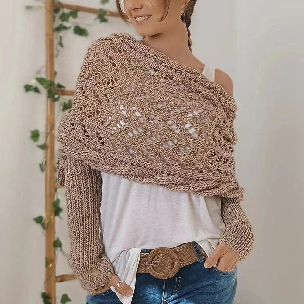 Autumn And Winter Warm Knitted Shawl Women's Hollowed-out Double Sleeve Shawl Collar Fashion Natural For Home And Party EX-STOCK Canada