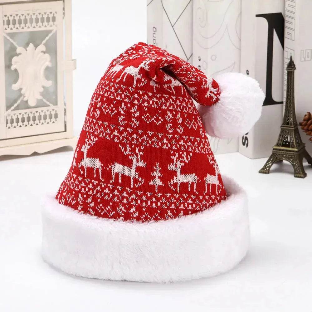 Snowflake Deer Knitted Wool Flannel Christmas Hat - EX-STOCK Canada