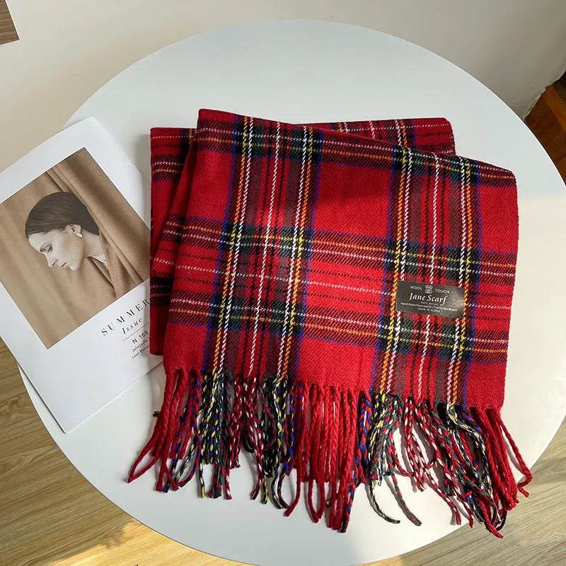 Red Check Pattern Plaid All-match Warm Tassel Scarf - EX-STOCK Canada