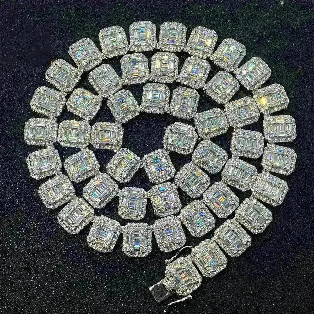 S925 Silver Inlay Rectangular Moissanite Diamond Cuban Link Chain - EX-STOCK CANADA