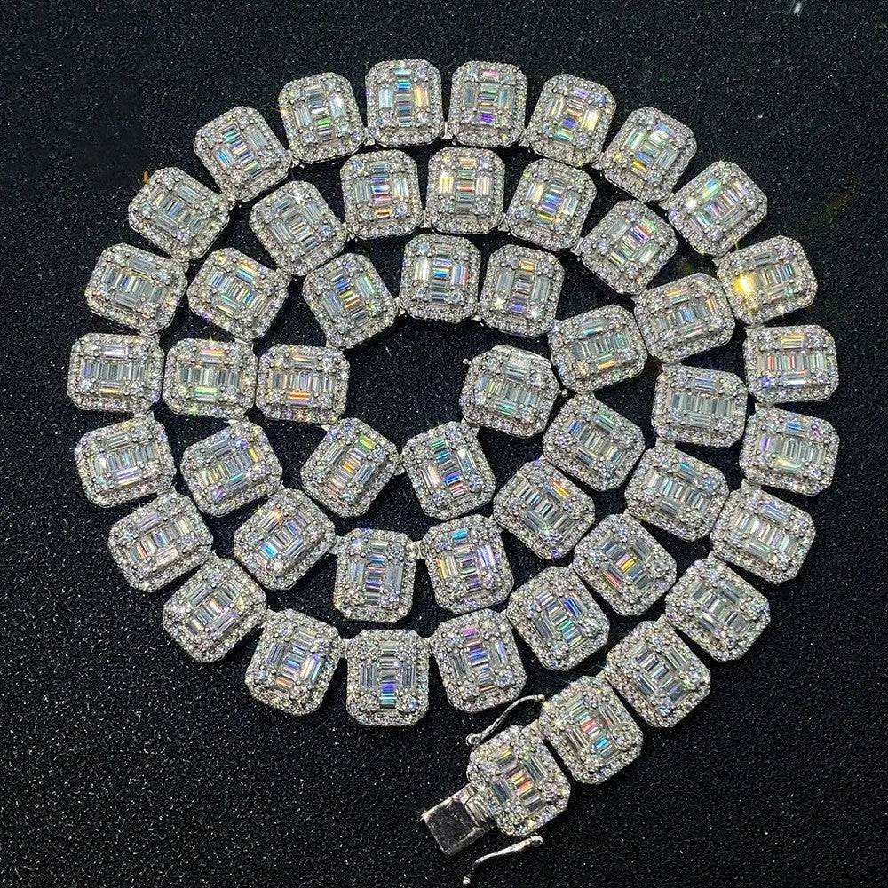 S925 Silver Inlay Rectangular Moissanite Diamond Cuban Link Chain - EX-STOCK Canada