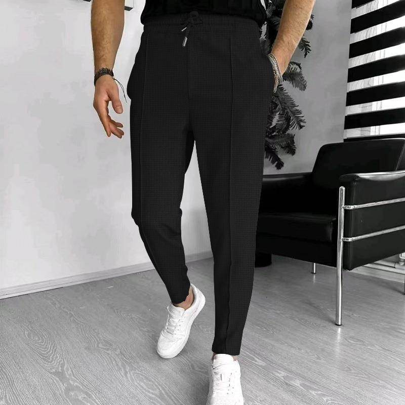 Men's Casual Fashion Waffle High Waist Drawstring Elastic fitted straight leg Pant - EX-STOCK Canada
