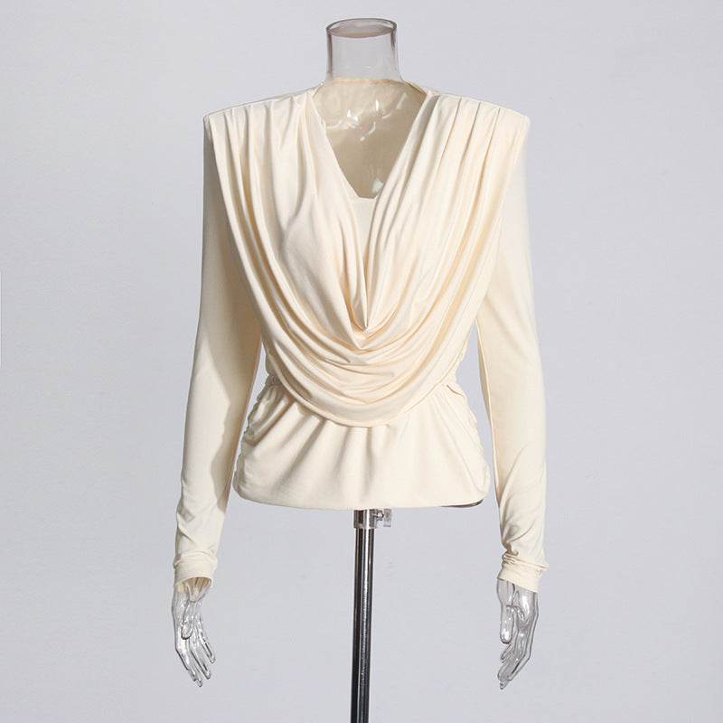 Top Fashion Swing pleated draping cowl neck blouse top - EX-STOCK Canada