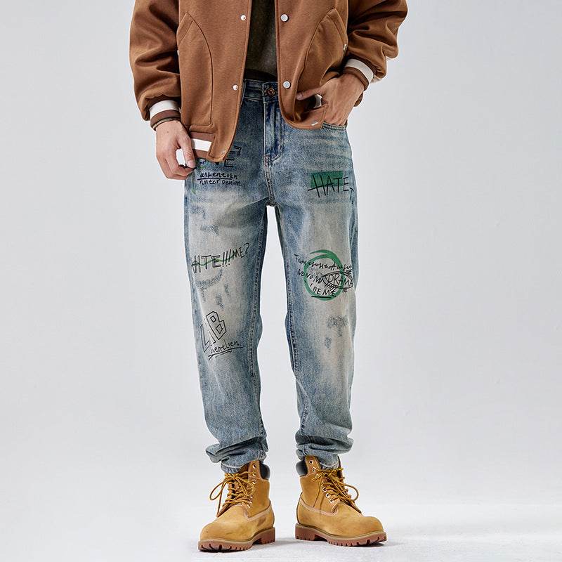 American Print Denim Casual jeans pant Loose Straight Dad Trousers For Men - EX-STOCK Canada