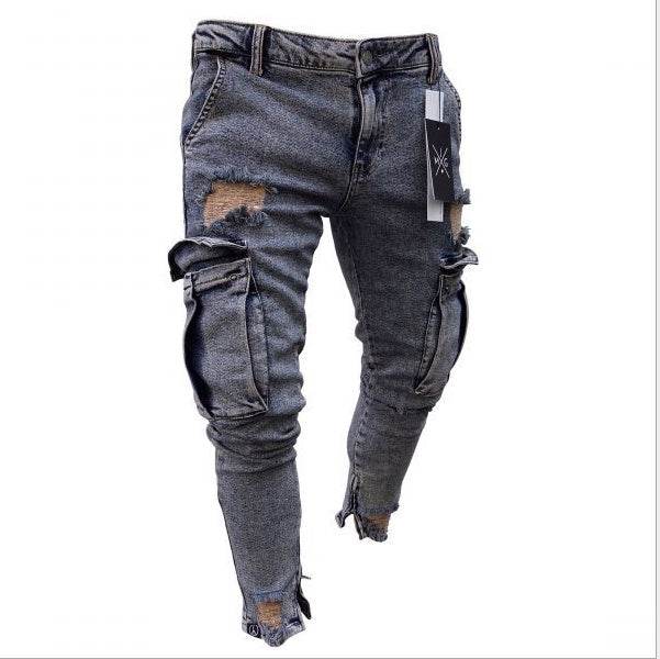 Cargo Hole Denim Jeans Men pant slim fitted - EX-STOCK Canada