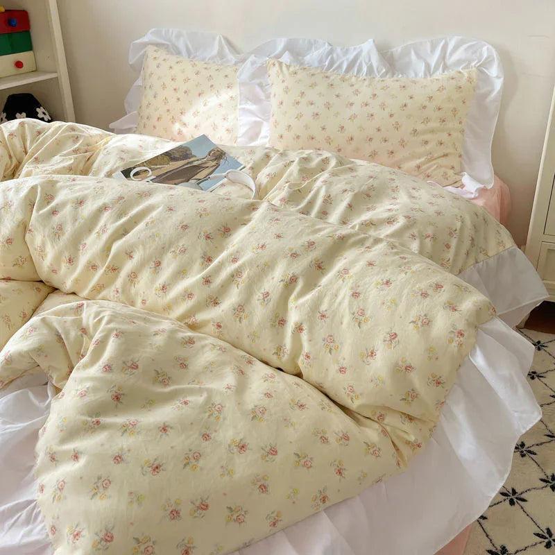 Housse de couette et draps en coton lavé, ensemble de lit 4 piècesEX-STOCK Canada