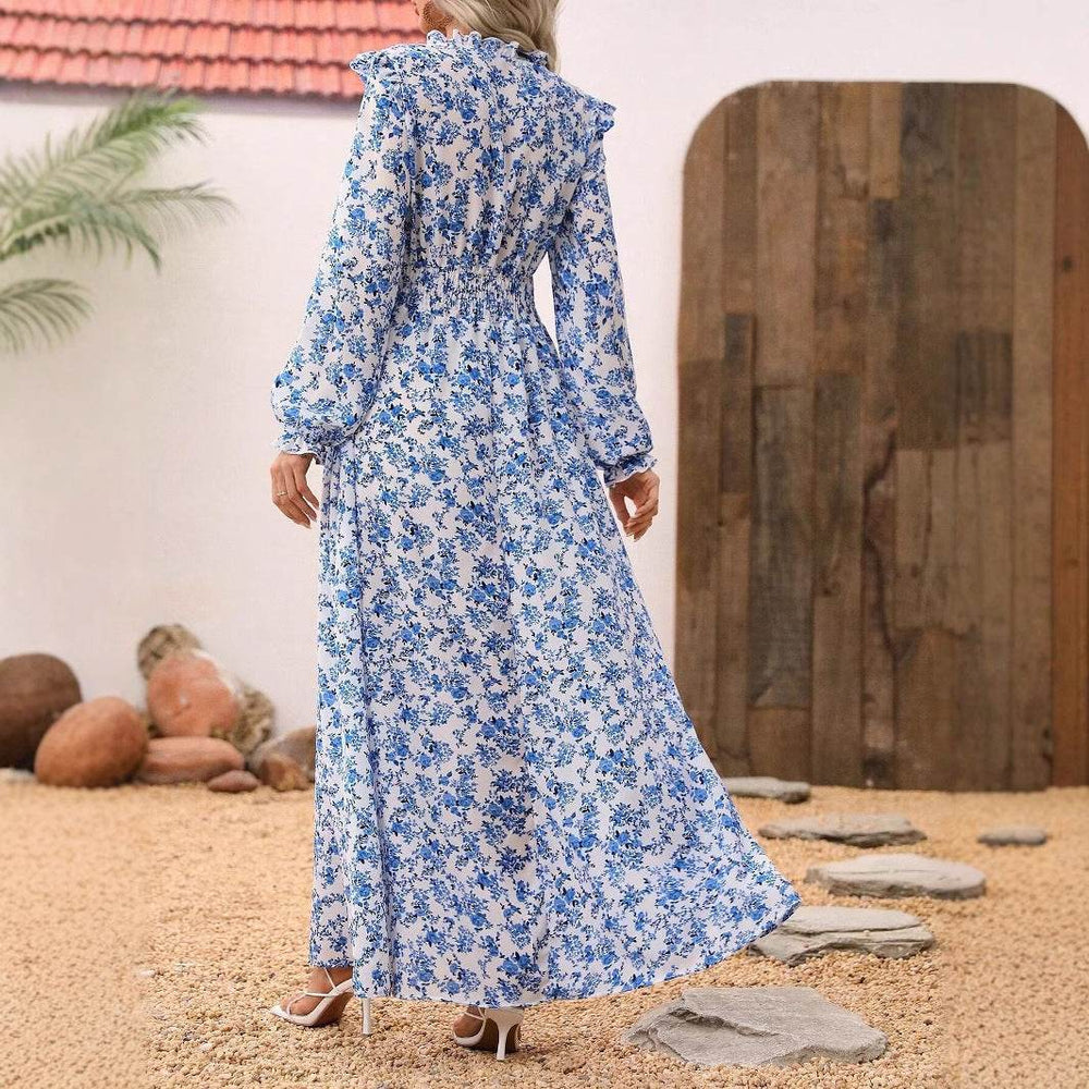 Elegant ladies Spring And Autumn Long Sleeve Floral maxi Dress - EX-STOCK Canada