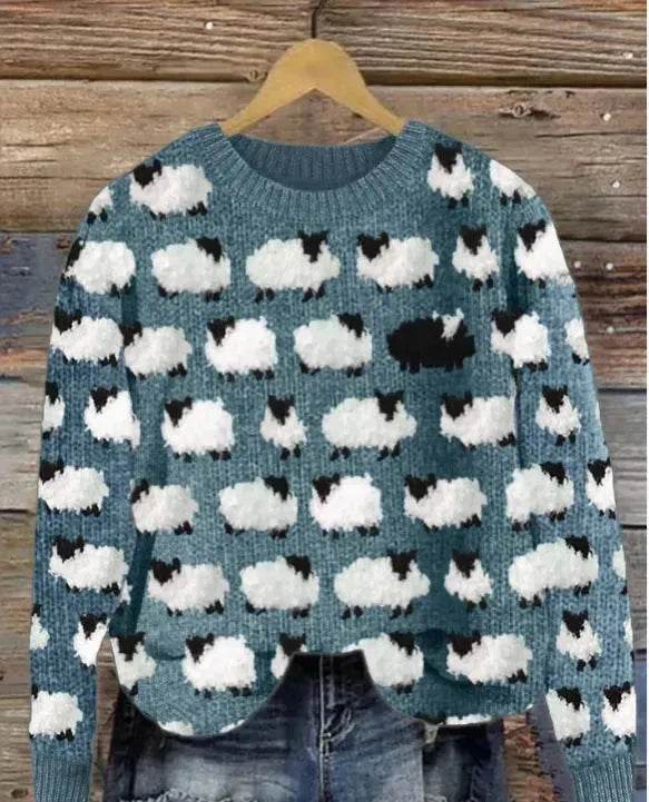 Printed Round Neck Christmas Deer Couples Sweater - EX-STOCK Canada