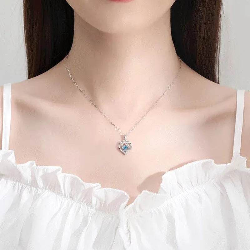 S925 Beating Heart-shaped Necklace Women Luxury Love Rhinestones Necklace Jewelry Gift For Valentine's Day - EX-STOCK Canada