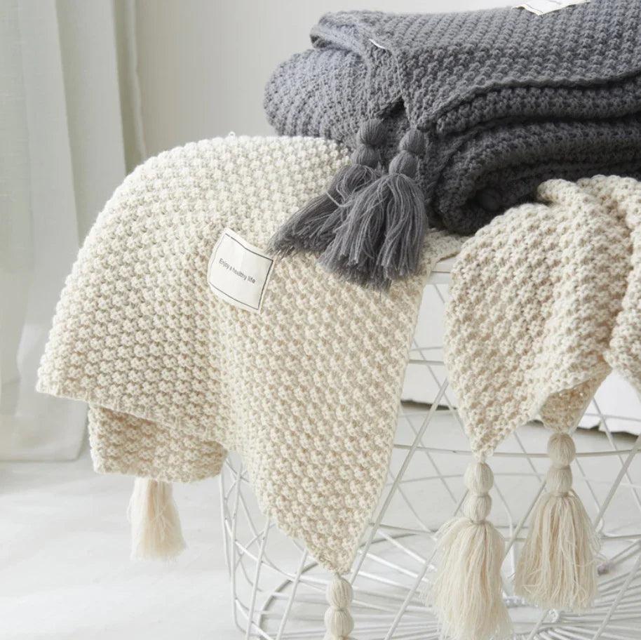 Fringed Knitting Blanket Wool Blanket EX-STOCK Canada