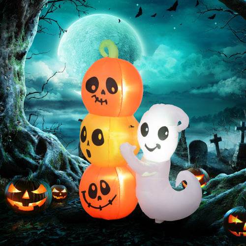HOMCOM 5ft Inflatable Halloween Decoration Ghost And Pumpkin, Blow Up Outdoor LED Yard Display, Waterproof - EX-STOCK Canada