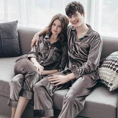 2pcs Couple Gold Velvet Long Sleeve Pajamas set - EX-STOCK Canada