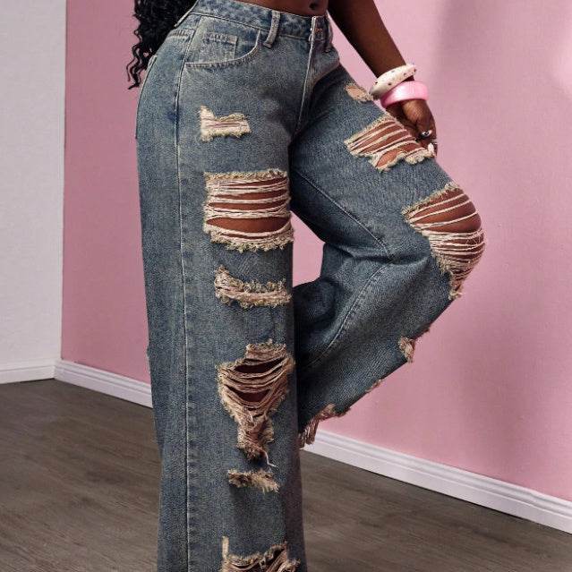 Women's Retro Distressed Kimchi Wide-leg Jeans EX-STOCK Canada