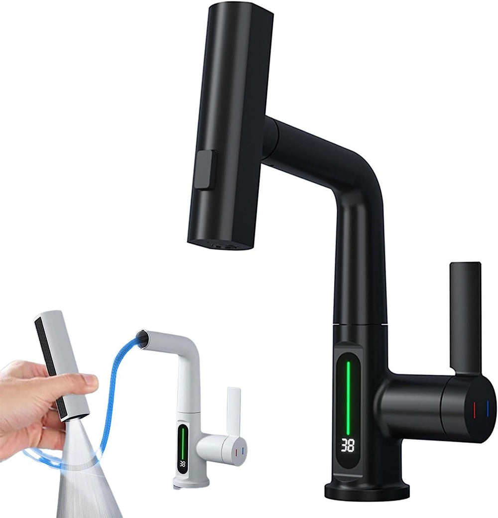 Intelligent Digital Display Faucet Pull-out Basin Faucet Temperature Digital Display Rotation EX-STOCK Canada
