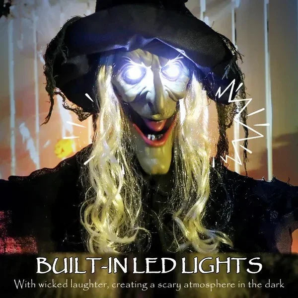 Lebensgroße Halloween-Animation hängende Hexe mit leuchtenden LED-Augen, gruselige Halloween-Dekoration, batteriebetriebenEX-STOCK Canada