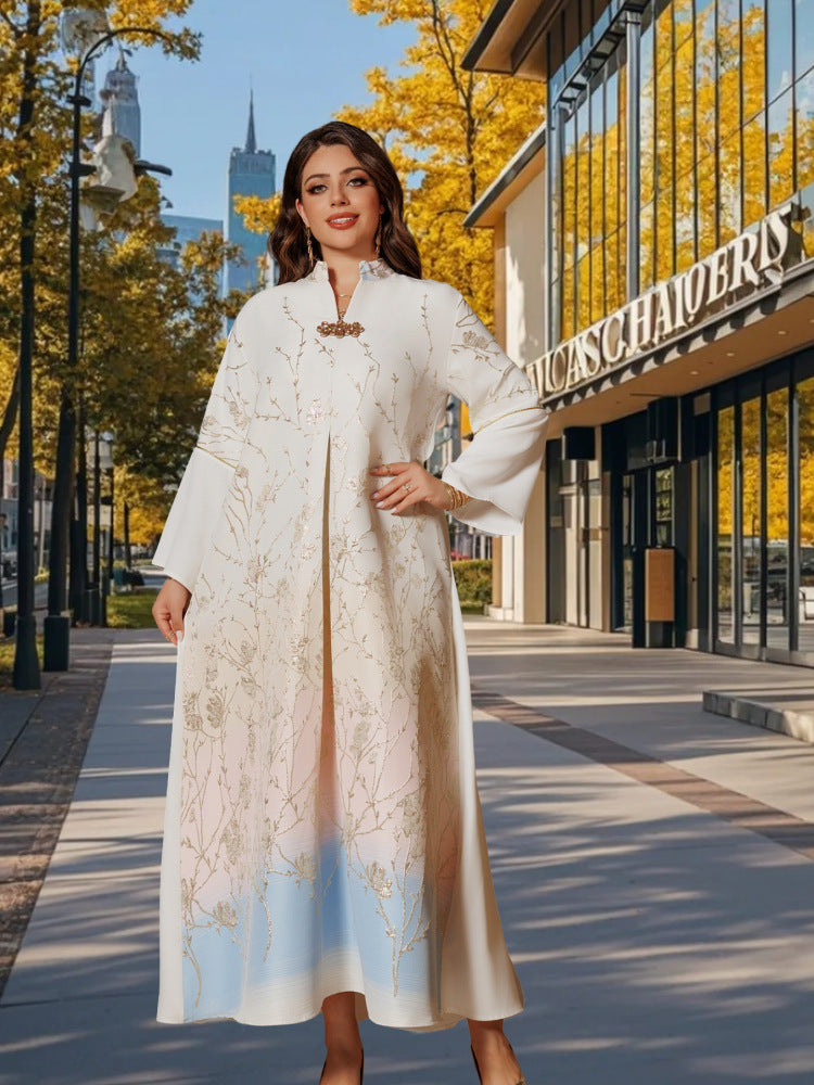 Middle East Muslim Stand Collar Gradient Women's Robe - EX-STOCK Canada
