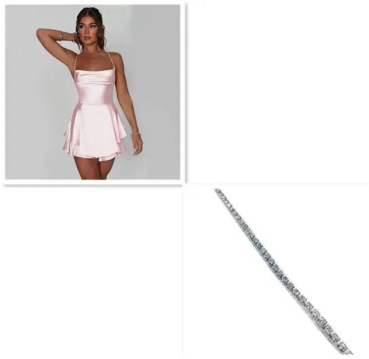 Elegant Chic Skirt Dress For Women Elegant Slim Strap Satin Backless Lace Up Ladies Party Mini Skater Dress - EX-STOCK Canada