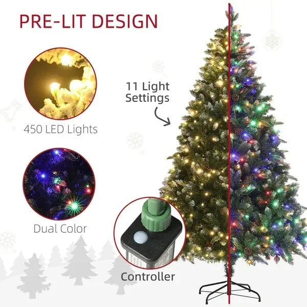 7 Foot Prelit Artificial Christmas Tree With Dual Colour LED Light, Hinged Xmas Tree For Home Office Holiday EX-STOCK Canada