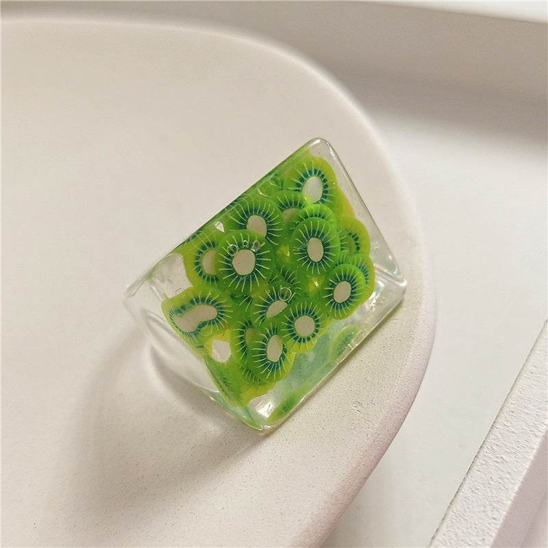 New Transparent Resin Ring Fruit Square Ring Acrylic Ring - EX-STOCK Canada