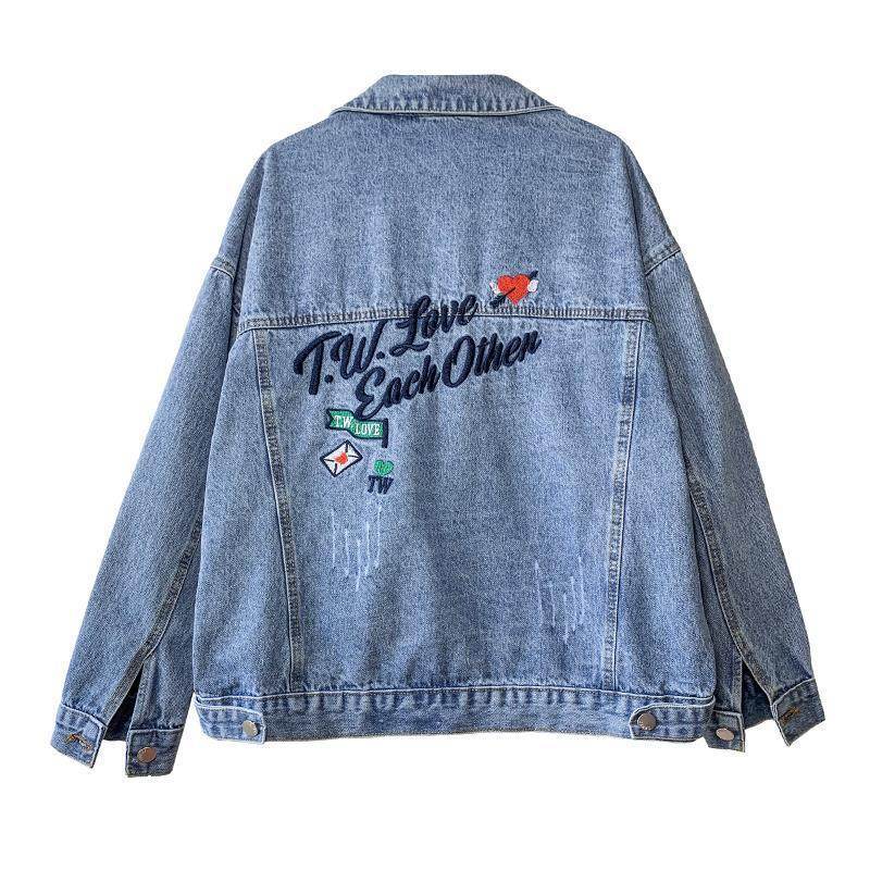 All-match Korean Style Loose Embroidered Denim Jacket Women - EX-STOCK Canada