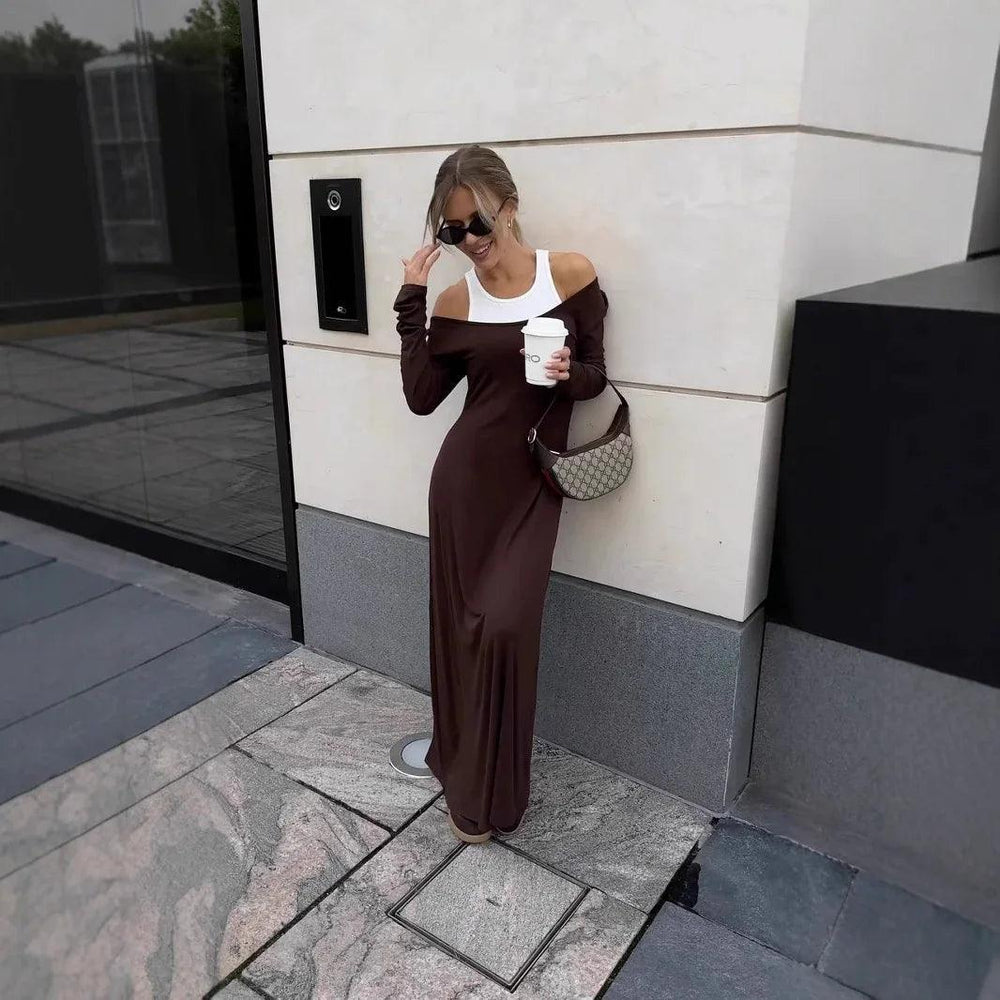 New Long Sleeve Stitching Fake Two-piece Vest Temperament Dress EX-STOCK Canada