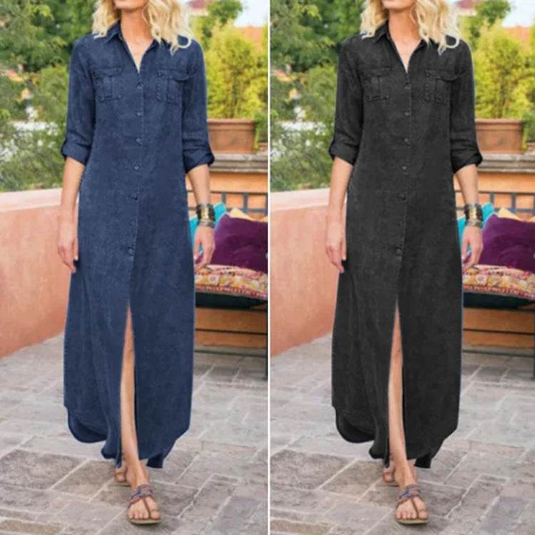 Summer New Women's Loose Solid Color Casual Single-breasted Denim Dress - EX-STOCK Canada