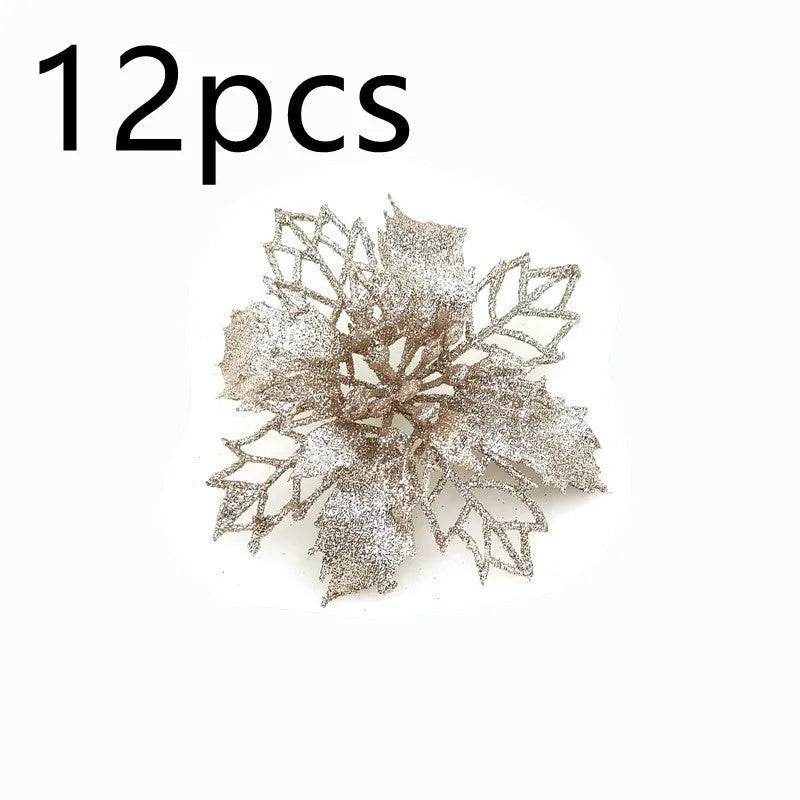 Glitter Artifical Christmas Flowers Christmas Tree Decorations For Home Fake Flowers Xmas Ornaments New Year Decor - EX-STOCK Canada