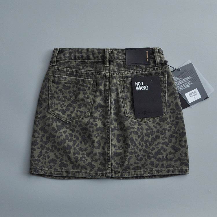 Leopard Print Mini Denim Skirt Women's High Waist Pencil Skirt - EX-STOCK Canada
