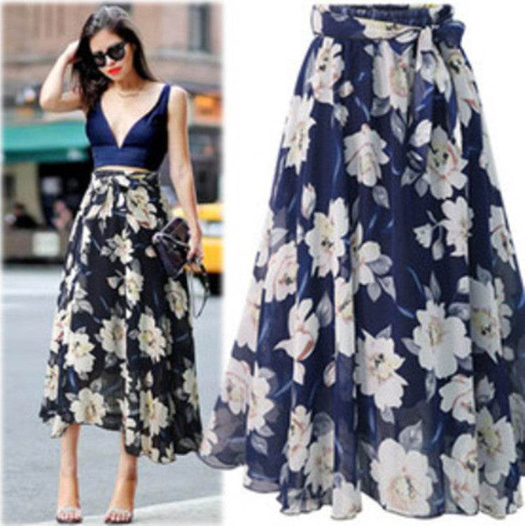 Women Formal Work Office High Waist Floral Midi Big Swing Chiffon Skirt - EX-STOCK Canada