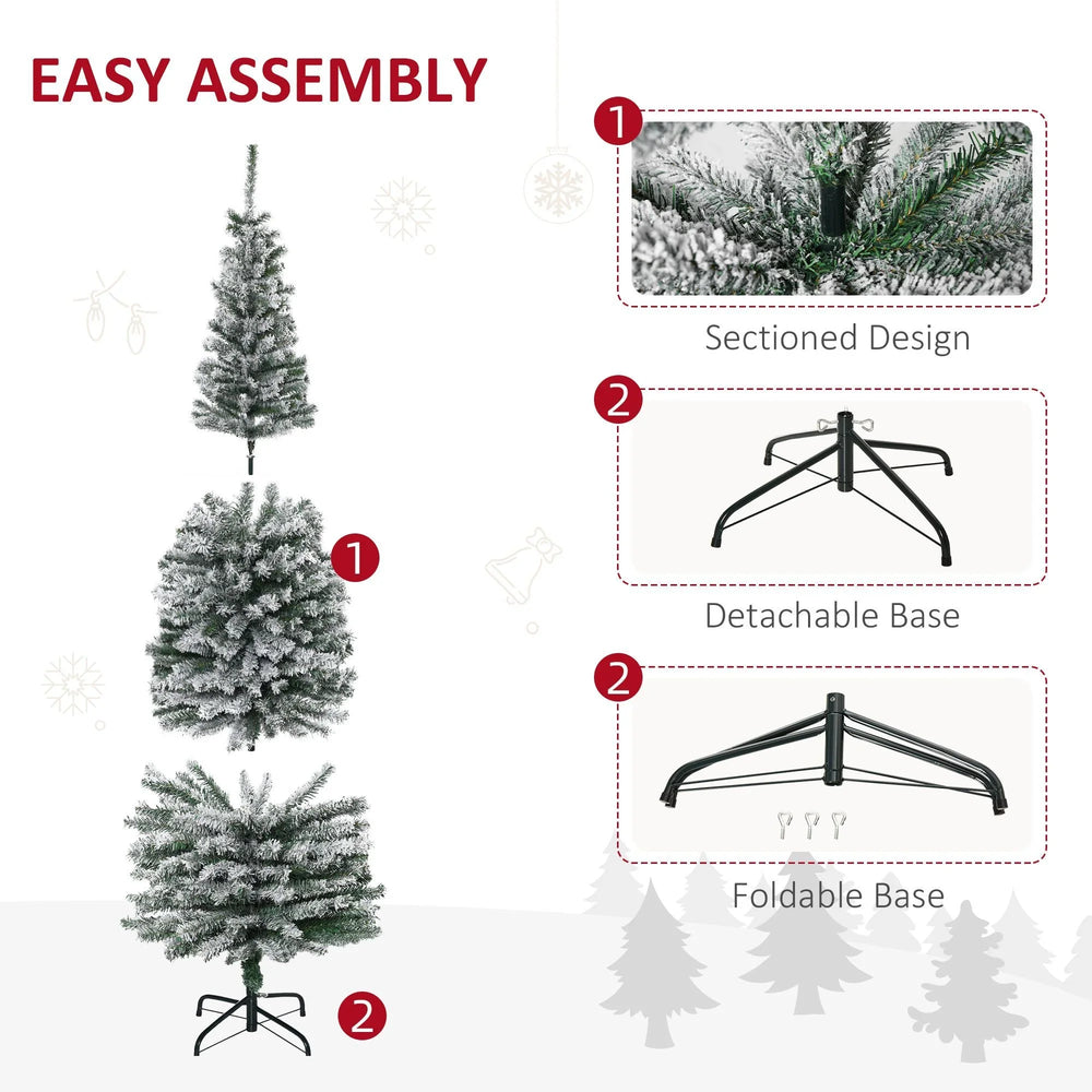 6ft Flocked Christmas Tree, Pencil Christmas Tree With Realistic Branch Tips, Folding Metal Stand, Green EX-STOCK Canada