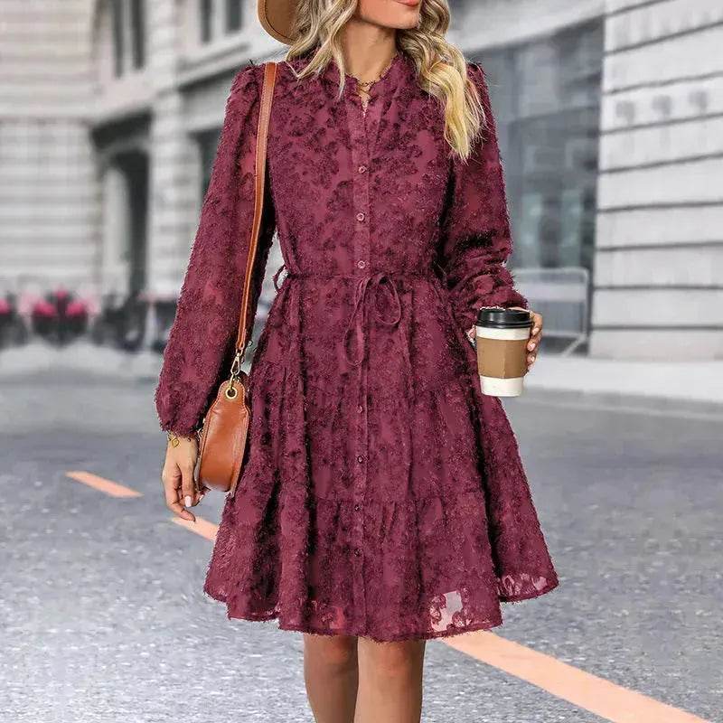 Lace Tied Long Sleeve Dress Fashion Midi Dresses Womens Clothing - EX-STOCK Canada