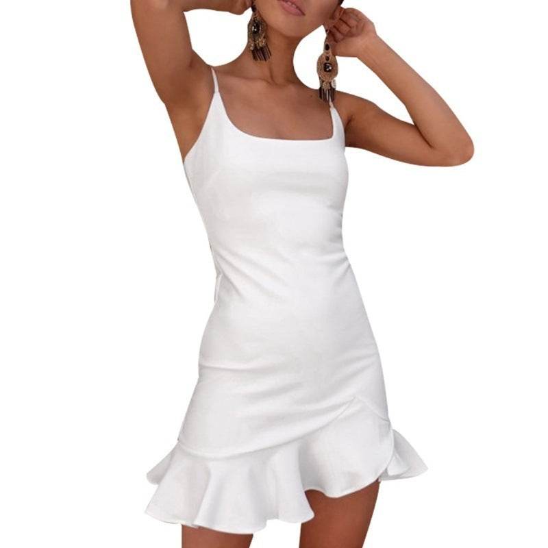 New Ruffles Trumpet Dress Women Sleeveless Spaghetti Strap Slim Summer Dress Party Short Dresses Vestidos - EX-STOCK Canada