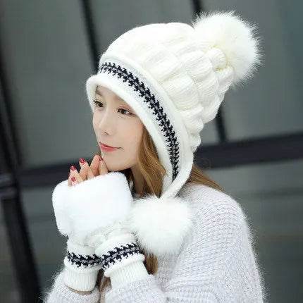Women Cozy Knit Fleece-Feel Beanie With Ear Flaps Winter Hat Perfect For Skiing & Outdoor Activities - EX-STOCK Canada