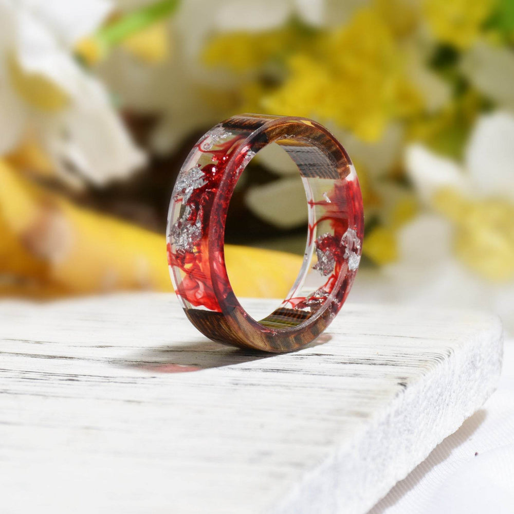 Handmade DIY romantic dry flower Real wood resin ring gold / silver paper inside ring women wedding party ring gifts for the lover - EX-STOCK Canada