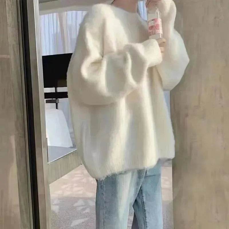 Fall Winter Round Neck Oversize Fleece Plush Pullover Sweater for women - EX-STOCK Canada