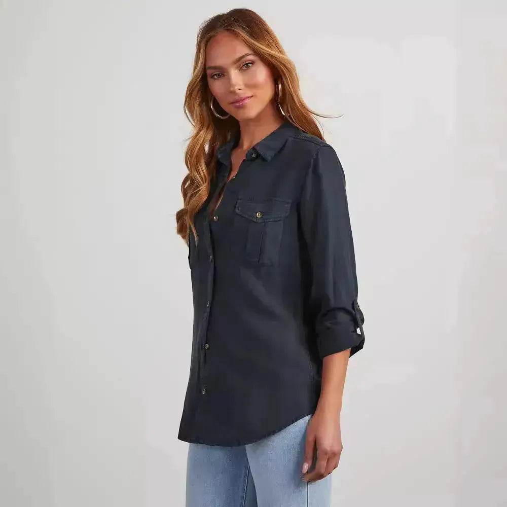 Formal Work Denim shirts for women Leisure Lapel Single Breasted Women's Long Sleeve Denim Shirt Women button down shirts - EX-STOCK Canada