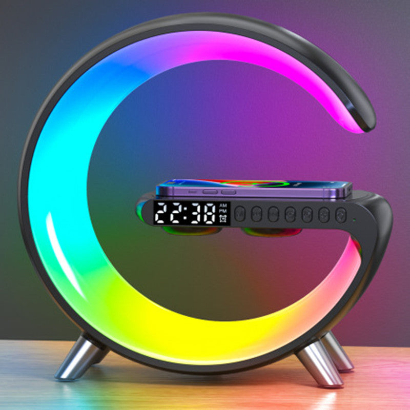 G-Shaped LED Lamp with Bluetooth Speaker & 15W Wireless Charger – App-Controlled Atmosphere Light for Bedroom