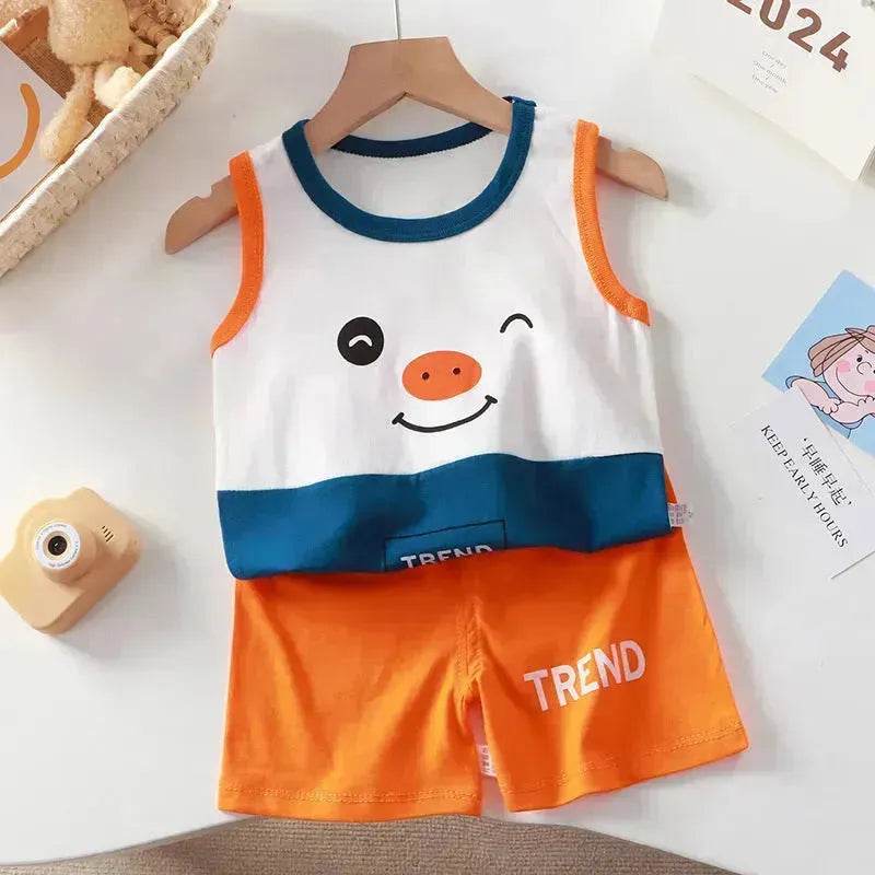 New Vest Suit Cotton Sleeveless Boy Summer Clothing Vest Two-piece Set for boys - EX-STOCK Canada